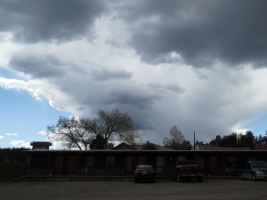 An approaching storm over Sky View Motel. 